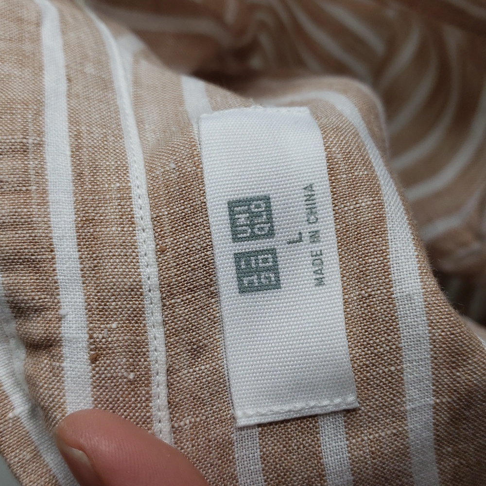 Uniqlo 100% Linen Stripe Button Up Shirt Size L Layer Coastal Everyday - Picture 6 of 16
